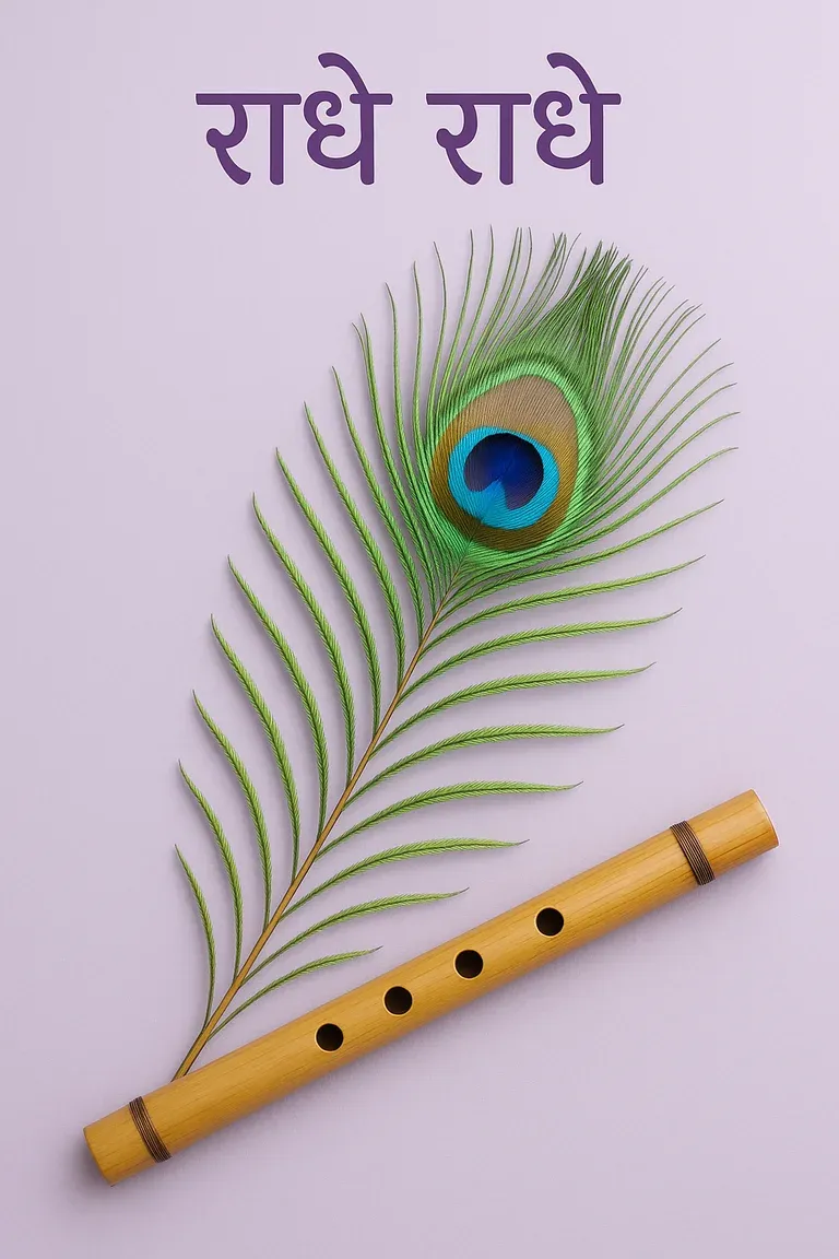 Krishna with a peacock feather in morning light — a good-morning card