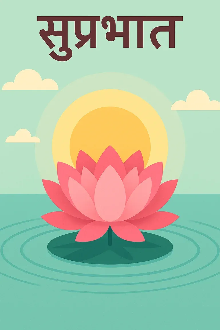 A pastel lotus pond at sunrise — a calm good-morning card