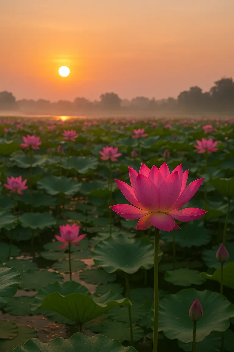 A lotus-pond card missing its greeting text entirely
