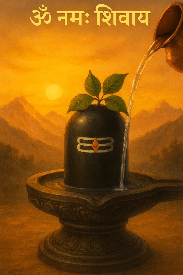 A Shivling with bel leaves at a Himalayan dawn — ॐ नमः शिवाय